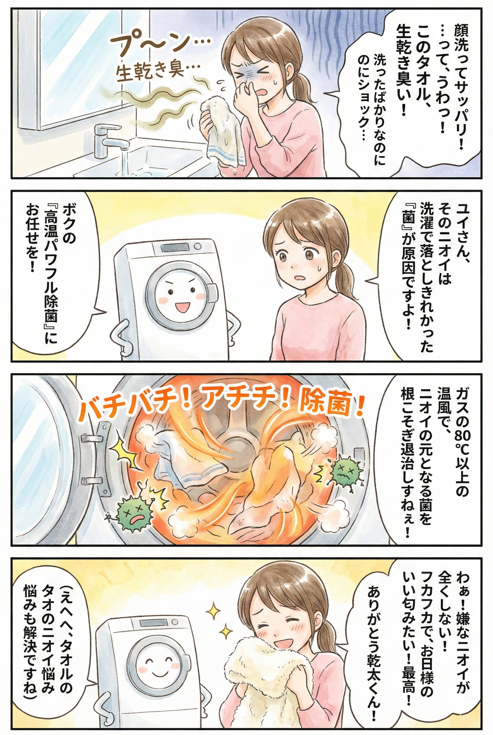 東広島市｜リンナイ乾太くん 洗濯物の消臭ケアでタオル臭スッキリ解消